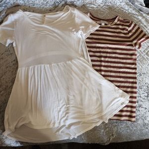 Bundle 2 S. Sleeve Tops- 1 White Babydoll & 1 Striped Loft Rust & Cream.